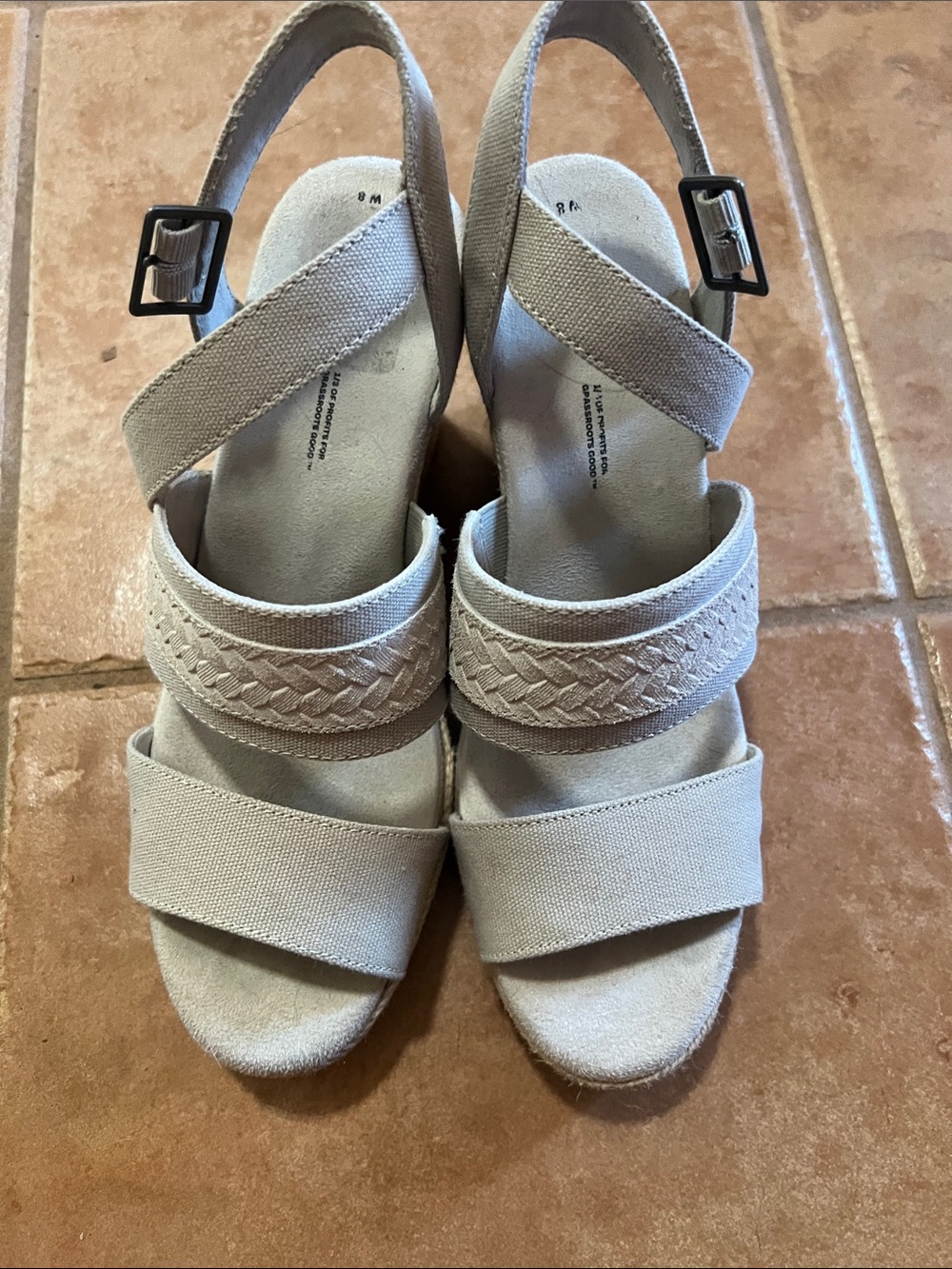 Toms Beige Braided Canvas Wedge Sandals